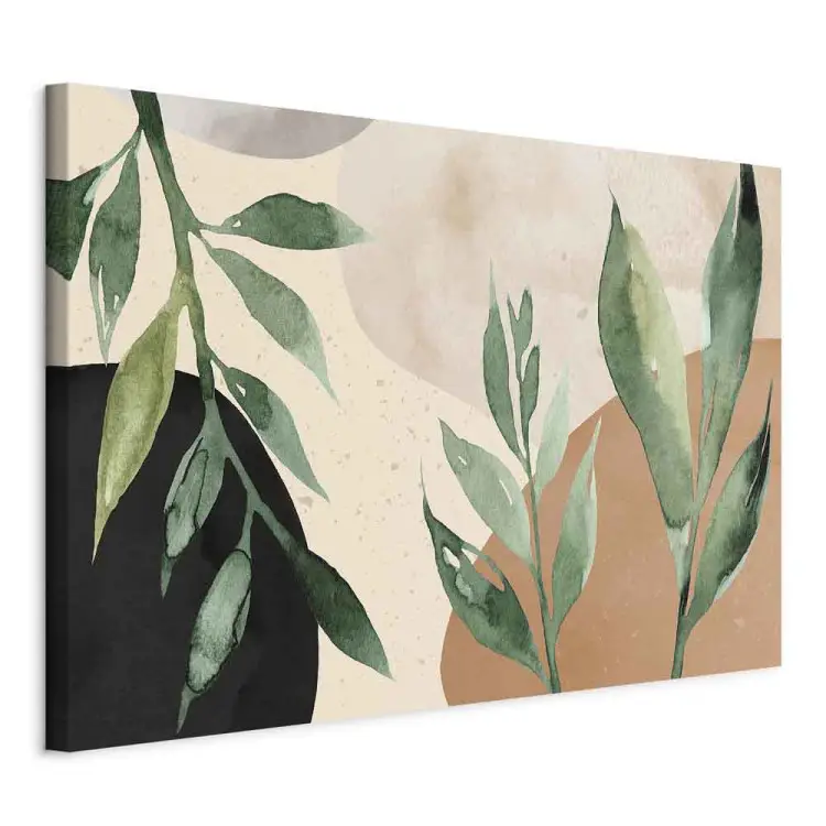 Harmonie van de natuur - beige abstract met kleurvlekken en bladeren