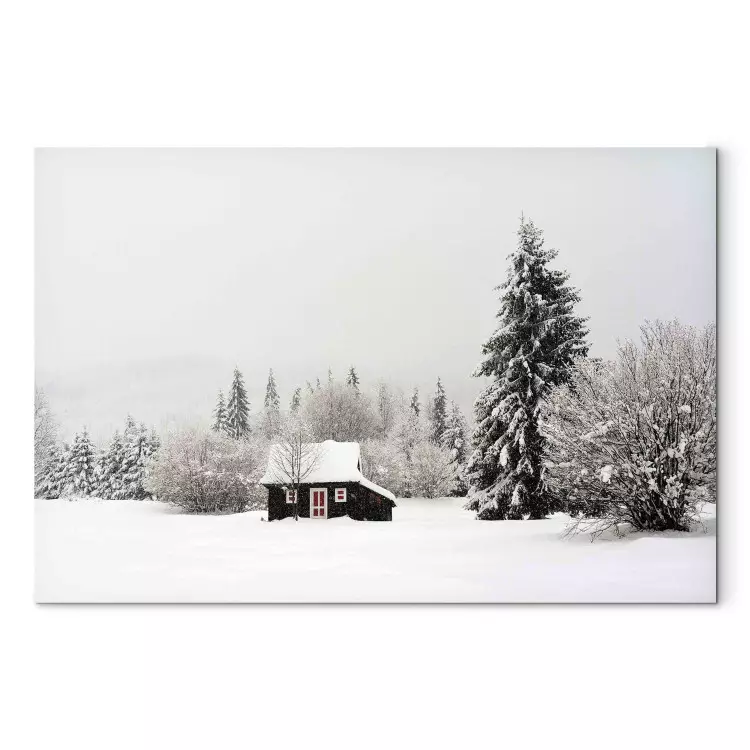 Winter Shelter - A Small House in a Snow-Covered Forest