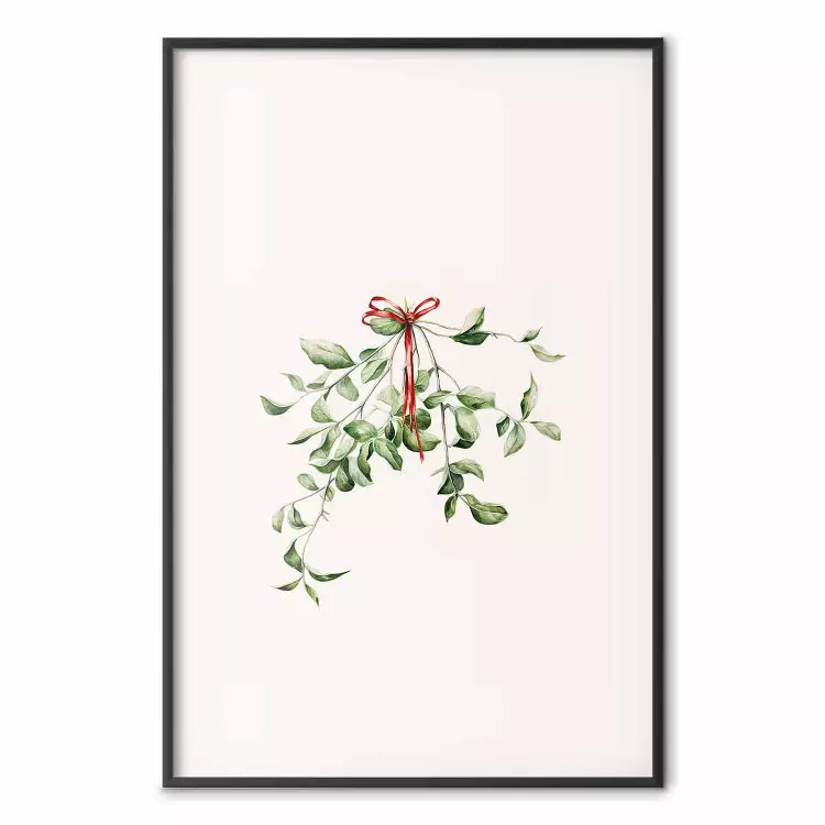 Kerstmistletoe - illustratie van een tak gebonden met een rood lint