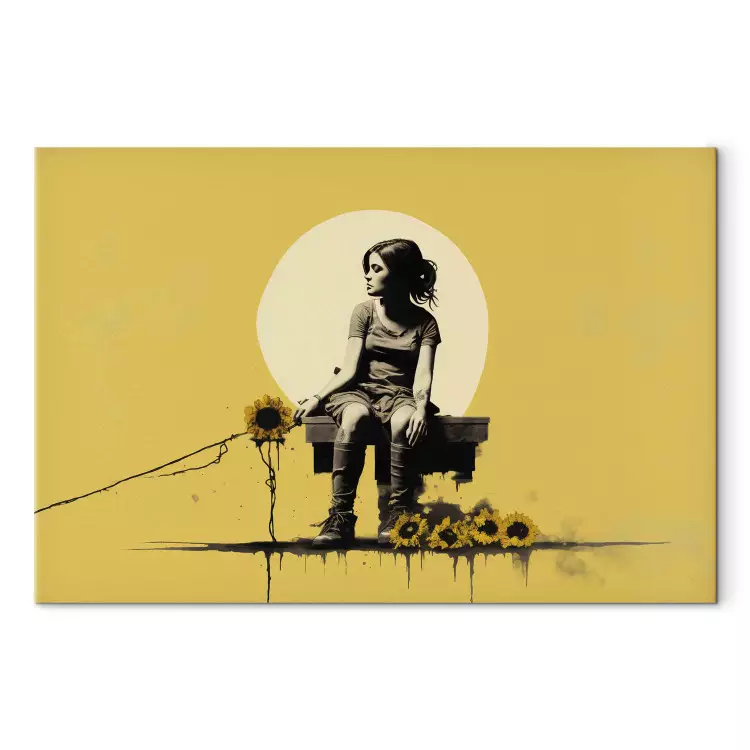 Girl and Sunflowers - A Yellow Composition Inspired by the Style of Banksy
