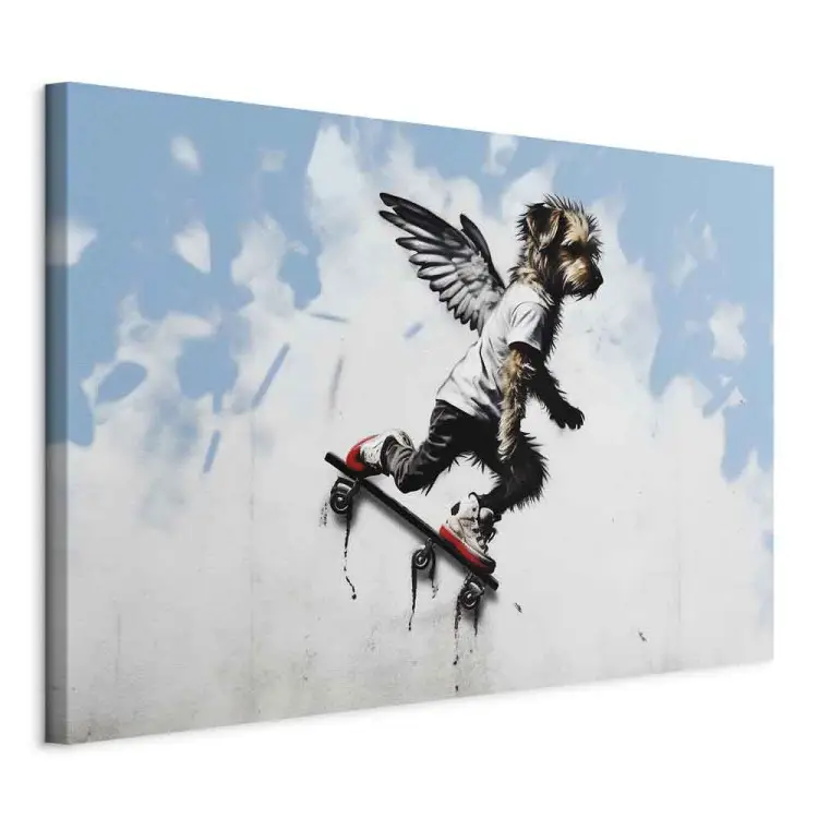 Hond op skateboard - graffiti met het dier in Banksy-stijl