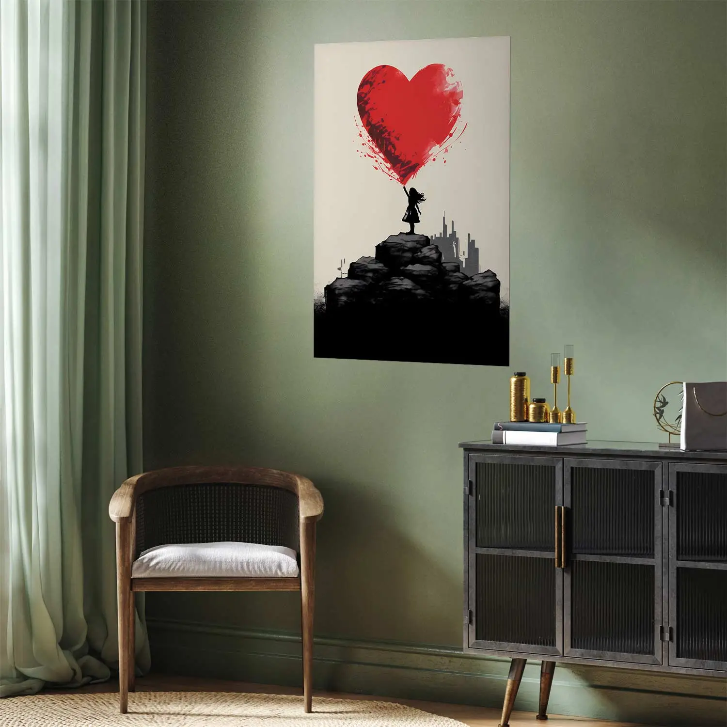 Schilderij meisje met ballon muur met graffiti banksy stijl