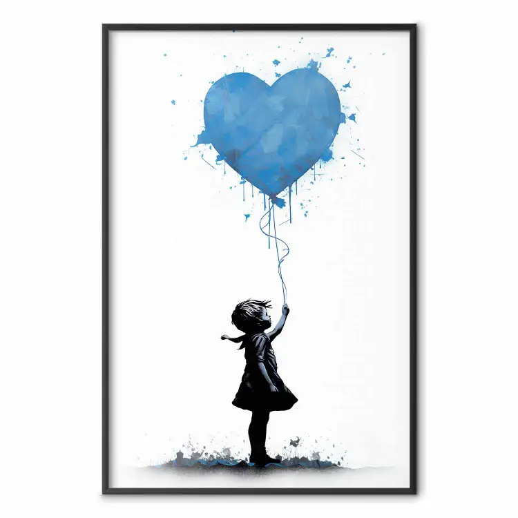 Blauw hart - ballonmuurschildering geïnspireerd op Banksy