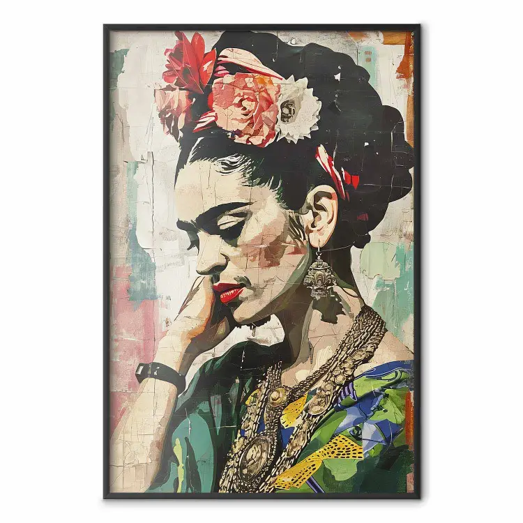 Portret in profiel - Frida Kahlo tegen een gebarsten muur