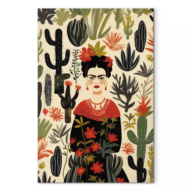 Frida Kahlo - portret van de kunstenaar te midden van woestijnflora vol cactussen