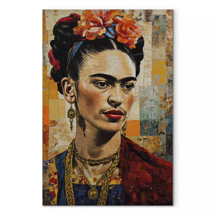 Frida Kahlo - portret tegen een mozaïek achtergrond geïnspireerd door Klimt's stijl