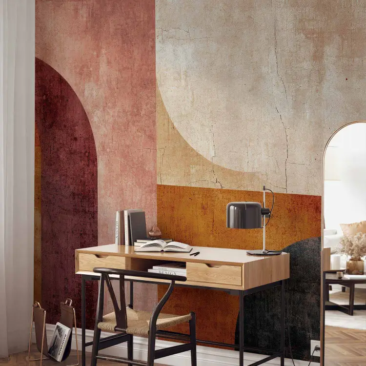 Geometrische muurschildering - abstractie geïnspireerd door terracotta kleuren