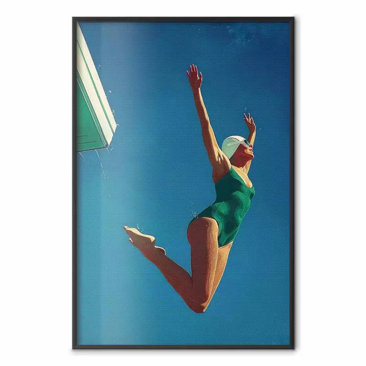 Lucht euforie - een vrouw in een groen badpak in de lucht