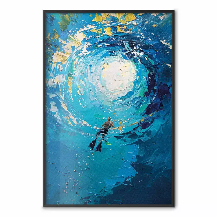 Wervelende wereld - een duiker omringd door kleurrijke golven in het water
