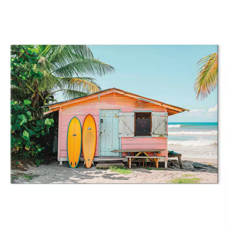 Surfhut - kleurrijk plankenhuis op een tropisch strand