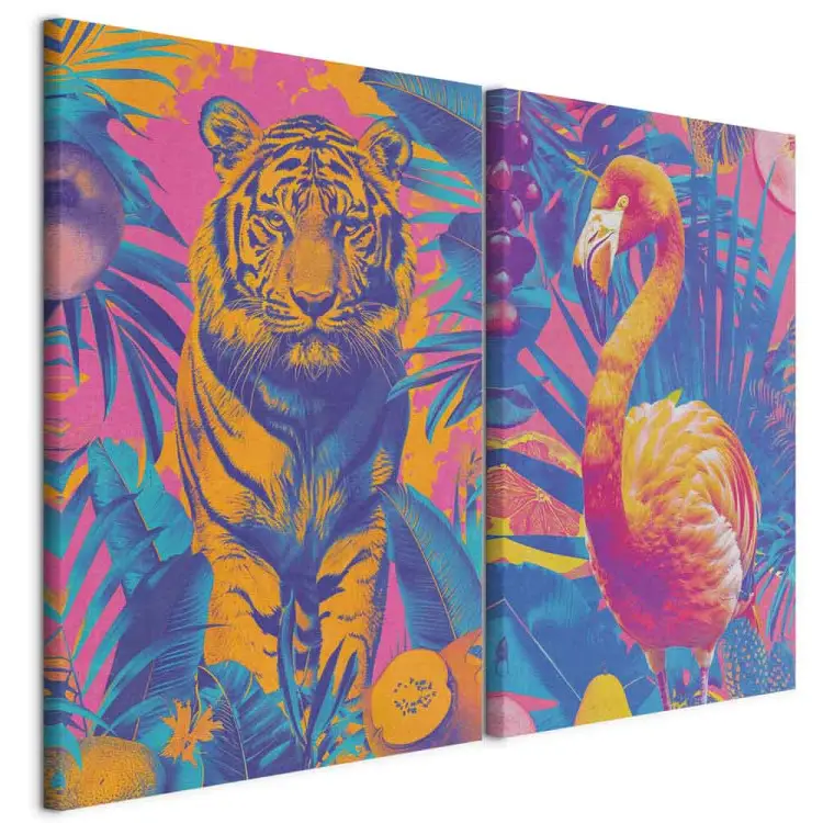 Tropische beelden - pop-art stijl dieren op een kleurrijke jungle achtergrond