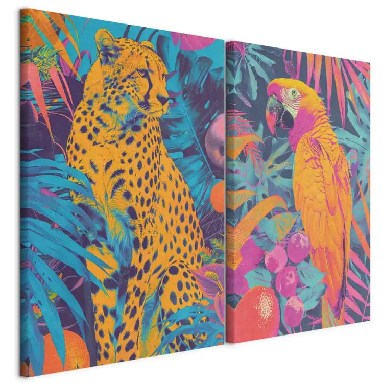 Tropische visioenen - levendige afbeeldingen van wilde dieren in pop-art stijl tegen een jungle achtergrond