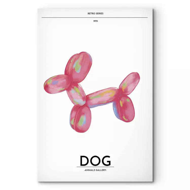 Balloon dog - veelkleurig dier in de vorm van een hond op een lichte achtergrond met retro letters