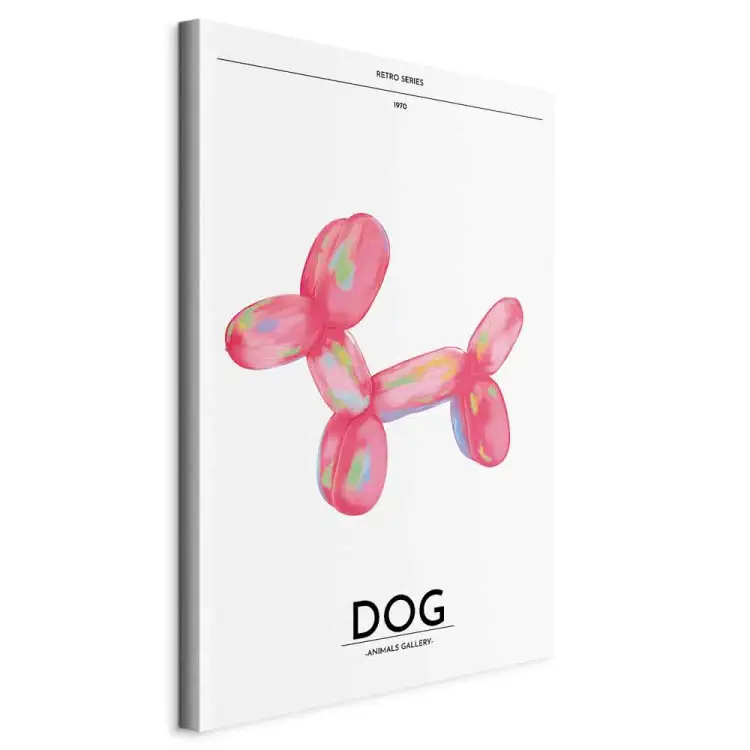 Balloon dog - veelkleurig dier in de vorm van een hond op een lichte achtergrond met retro letters