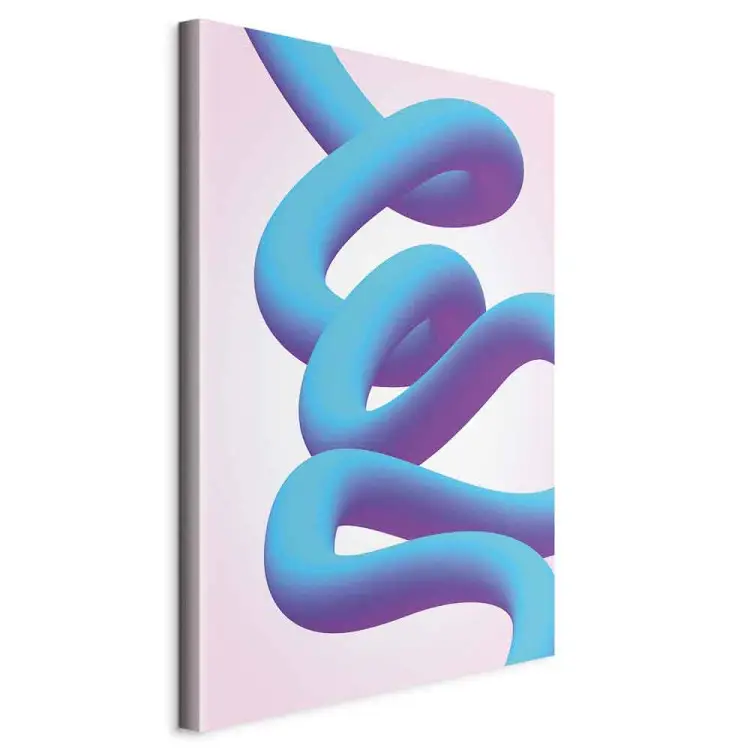 Abstracte formatie - een kronkelende lijn in blauw- en paarstinten op een pastelkleurige achtergrond
