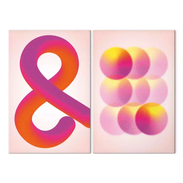 Verloopsymbool - oranje ampersand en roze ballen in pasteltinten