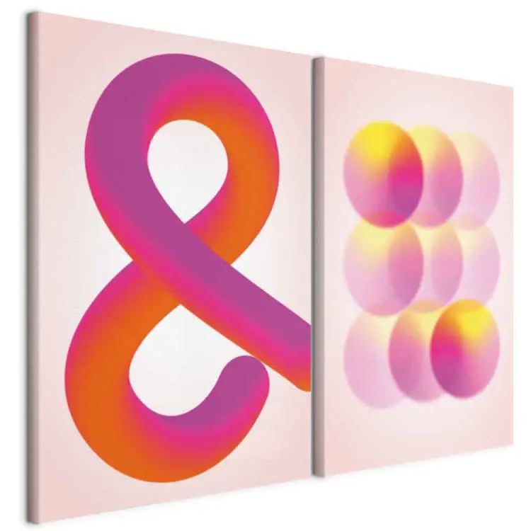 Verloopsymbool - oranje ampersand en roze ballen in pasteltinten