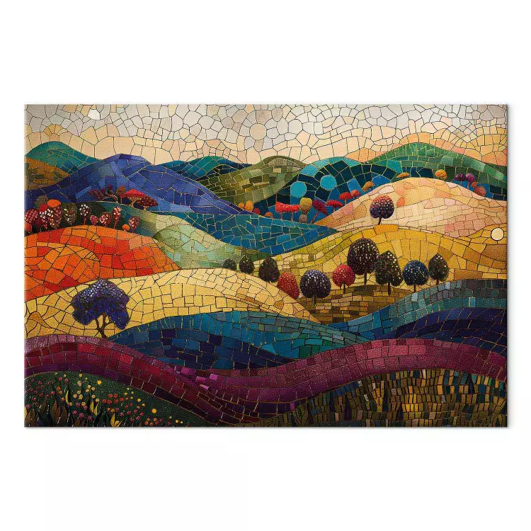 Kleurrijke heuvels - op Klimt geïnspireerd landschap met mozaïekheuvels