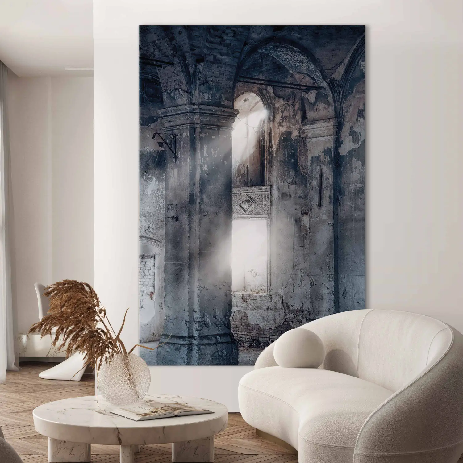 Grote XXL schilderij Verwoeste zuilen - interieur met beschadigde