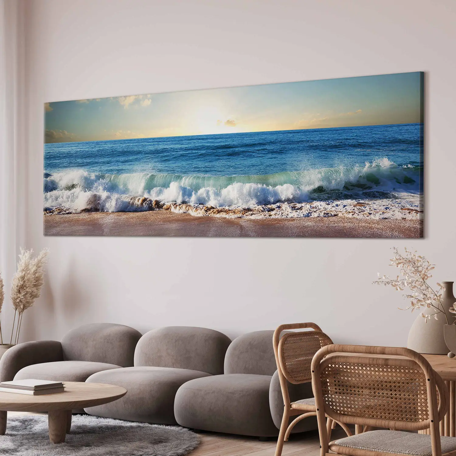 SSページ XXL schilderij Ochtend op het strand - zeegolven en opkomende zon