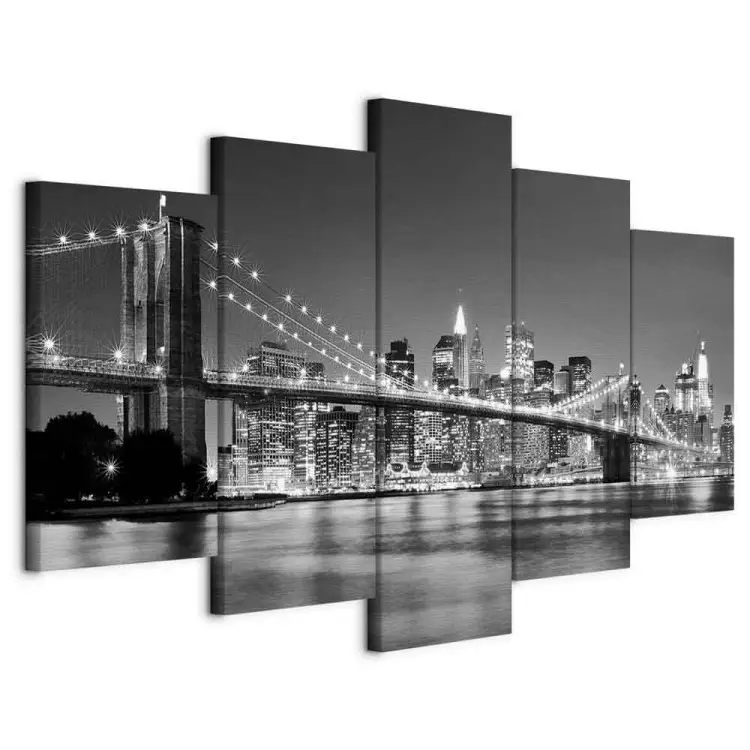 Brooklyn Bridge - Nachtzicht van New York City in zwart-wit