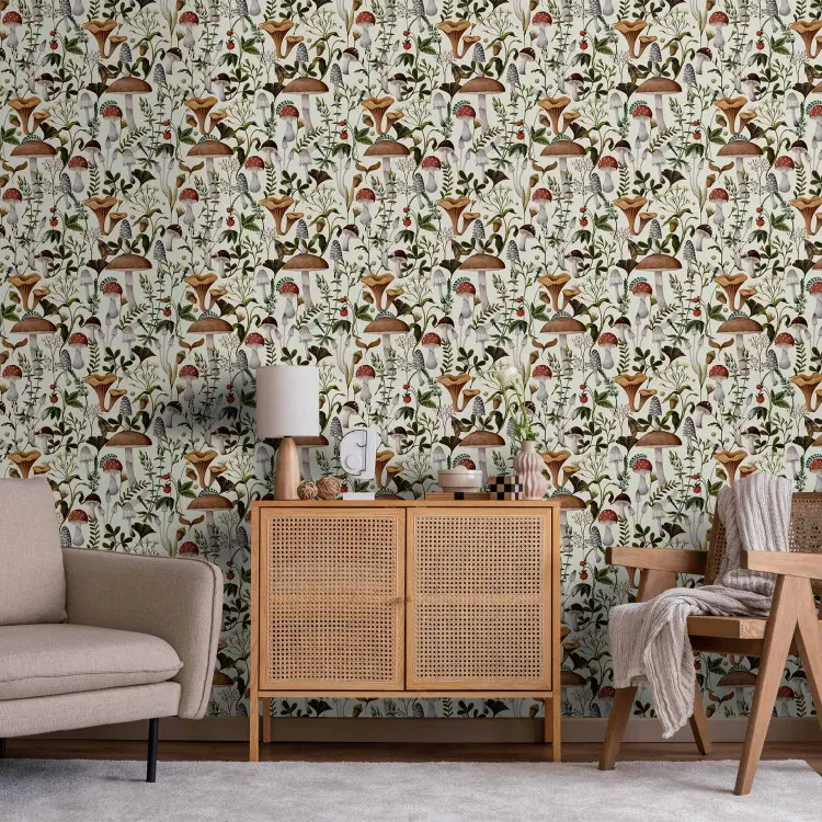 Herfstbos - illustratie van paddenstoelen en planten in naturalistische stijl