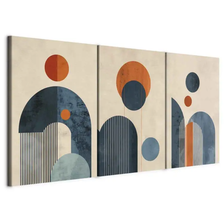 Geïnspireerd Bauhaus - geometrische vormen en lijnen in tinten oranje en blauw