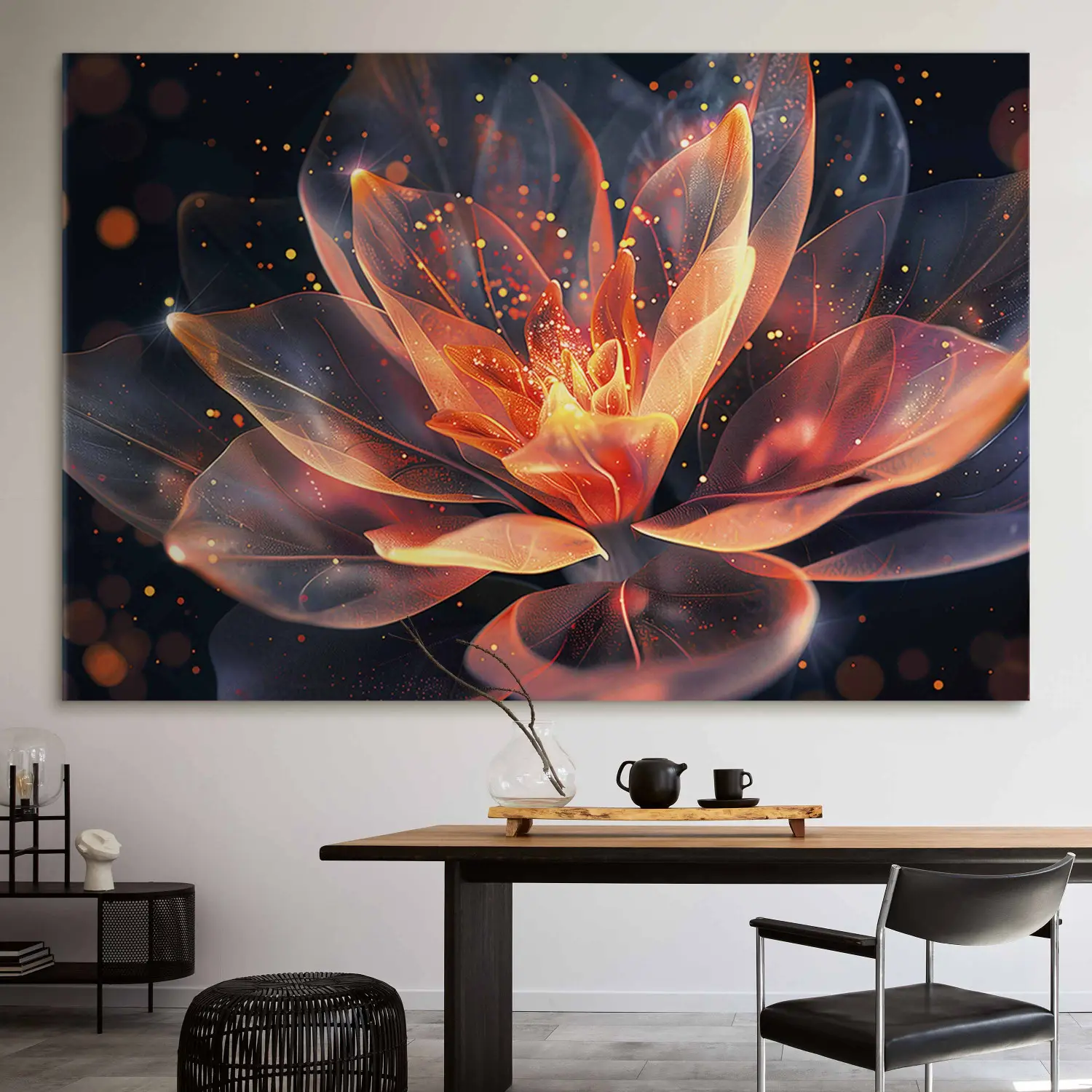 Bloemen tegen zwarte achtergrond van Koos Hageraats op canvas, behang en meer