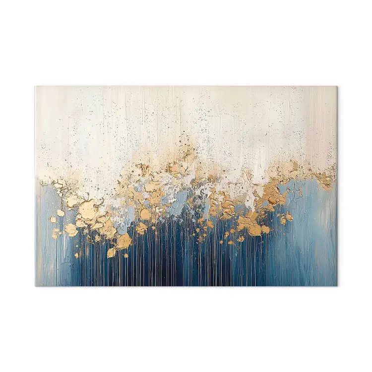 Golf en licht - wit-blauwe abstractie met gouden elementen