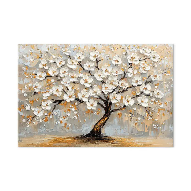 Canvas schilderij - Boom - Bloemen - Wit - Natuur - Kunst