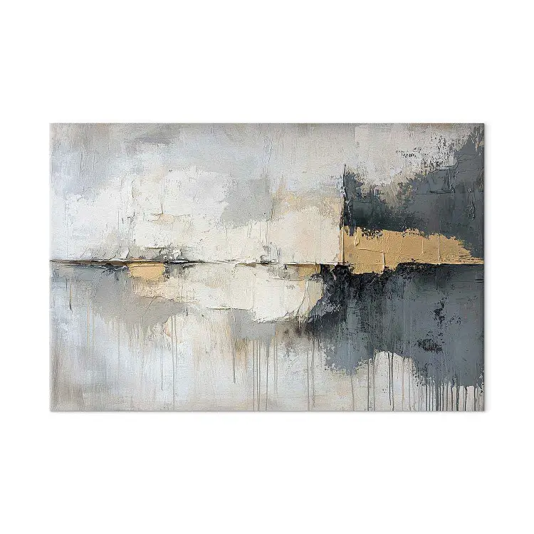 Grijze verf - abstractie met gouden accenten op getextureerde achtergrond