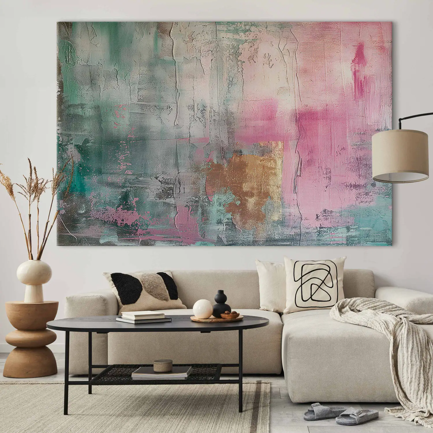 Groot schilderij Verstilling - harmonieuze kleuren in pastelroze