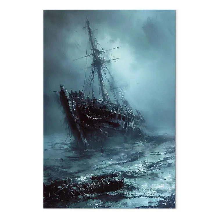 絵画 REVERIE 50 XXL schilderij Verlaten schip - drijvend wrak op zee in dark