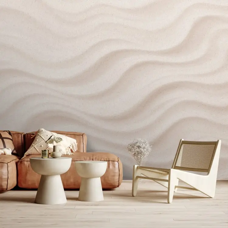 Beige Waves - Een zacht abstract patroon van golvende lijnen op de achtergrond