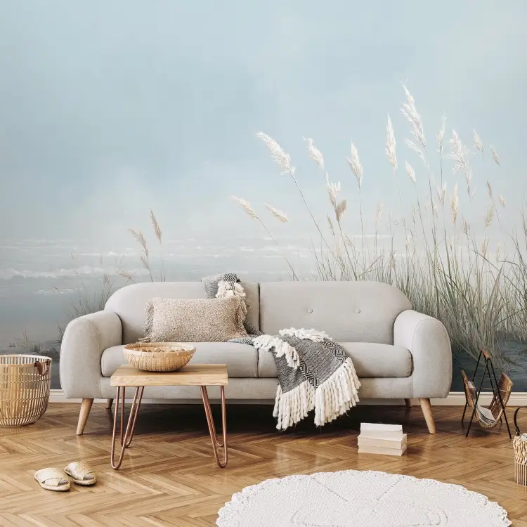 Strandlandschap - heldere duinen en planten in een delicate zeemist