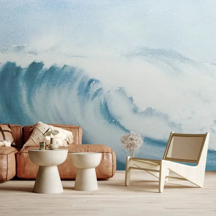 Een krachtige golf - een ruige oceaan in verschillende tinten blauw