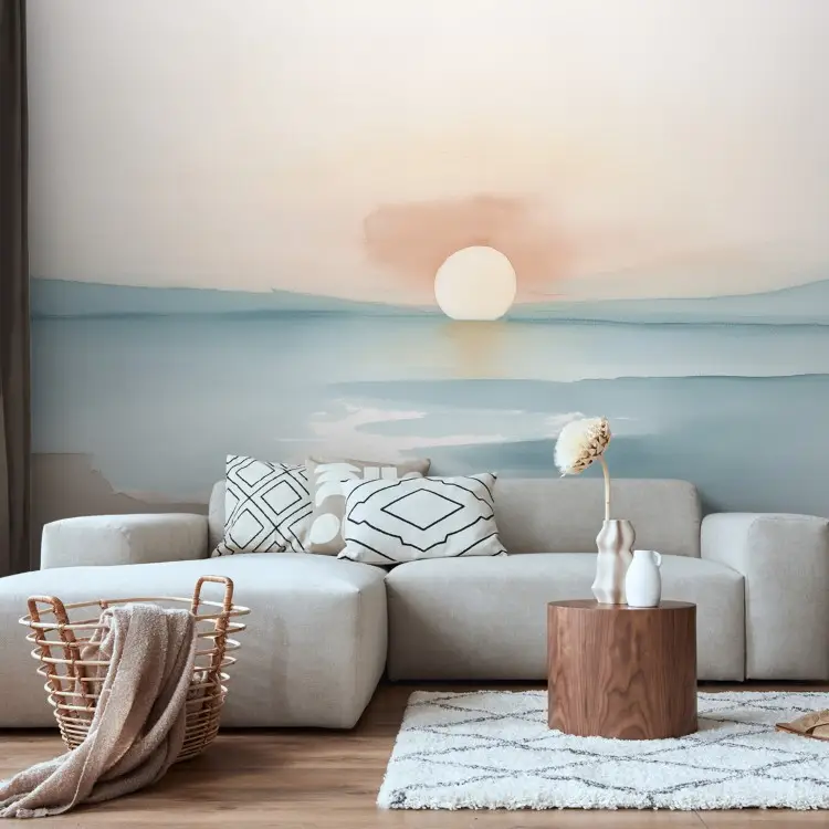 Zachte zonsopgang - Een minimalistische zon boven een kalme oceaan