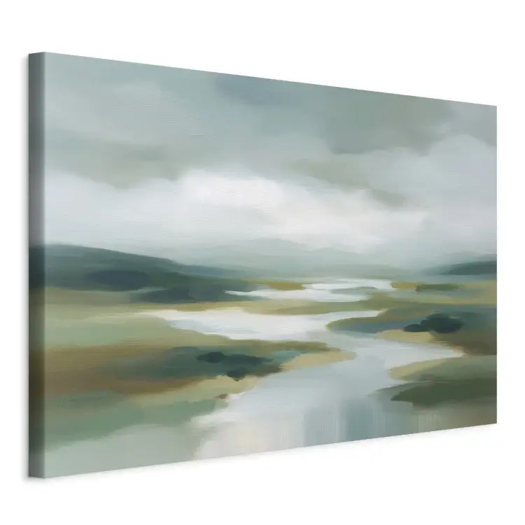 Misty Valley - een rivier die zich een weg baant tussen groene heuvels
