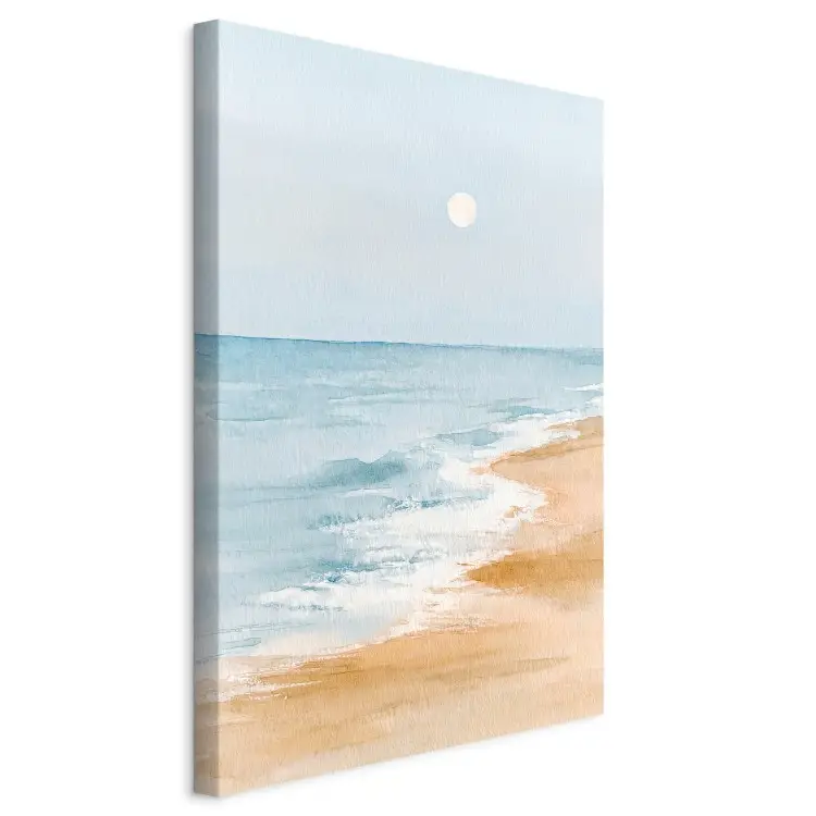 Aquarel strand - kalme zeegolven onder een heldere hemel