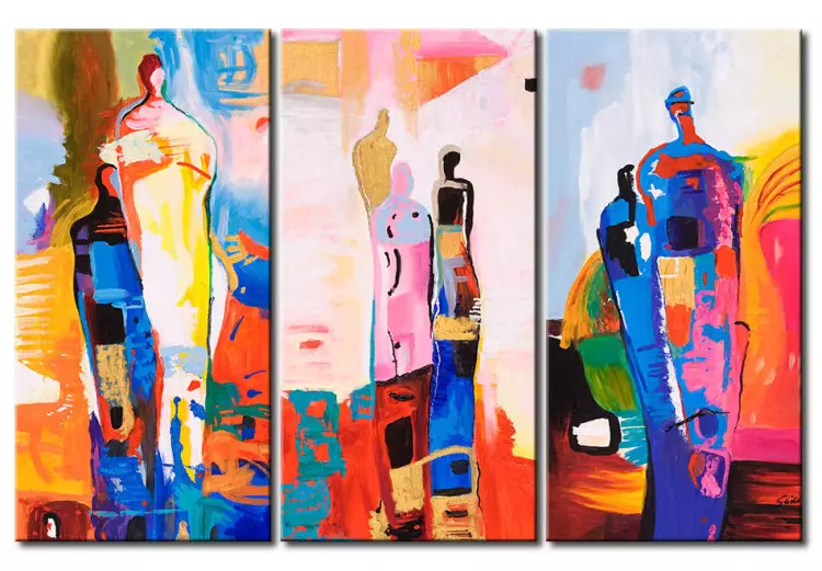 Pastelachtige figuren (3-delig) - kleurrijke abstractie met silhouetten