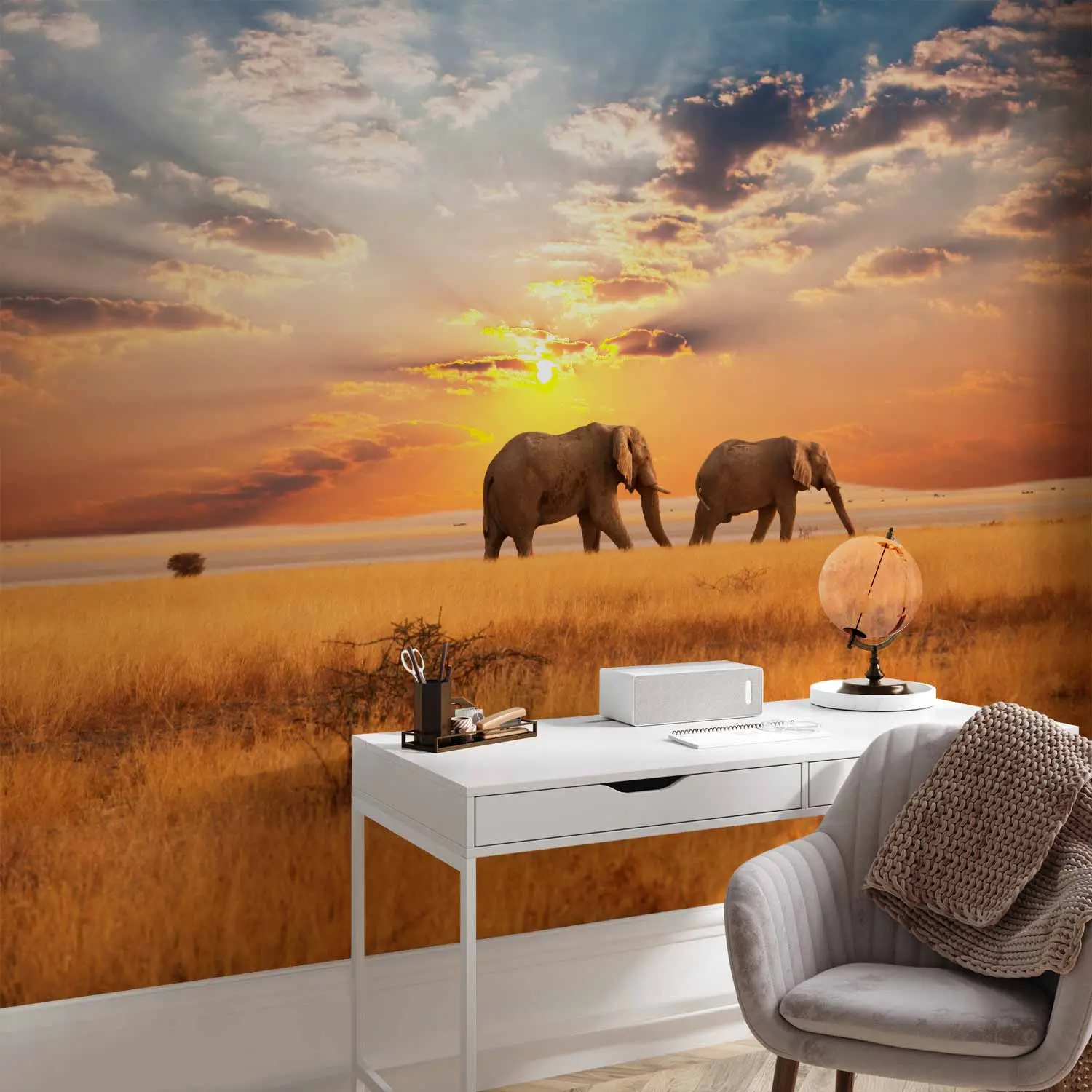 Schilderijen Afrika Olifant Een Stukje Modern Fleece Niet-geweven Canvas Huiskamer Hal Zonsondergang Water Oranje 000412a Schilderijen Afrika Olifant Een Stukje Modern Fleece Niet-geweven Canvas Huiskamer Hal Zonsondergang Water Oranje 000412a