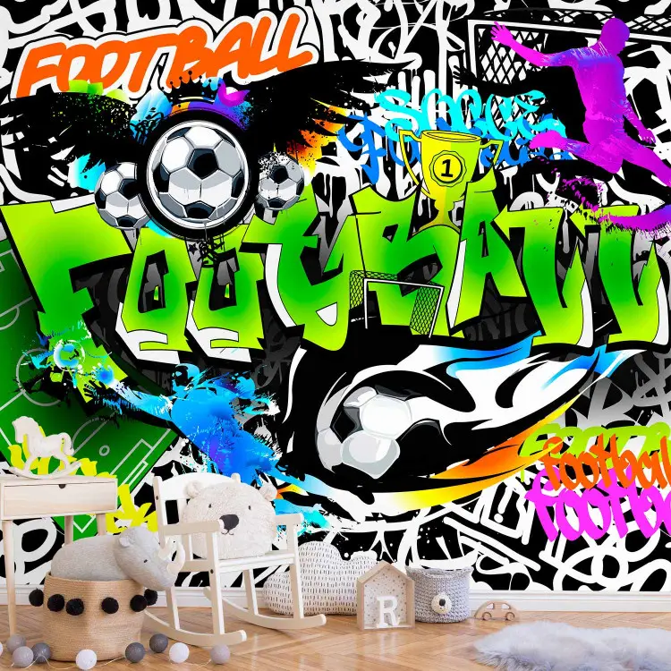 Fotobehang kinderkamer jongen voetbal 3D effect groen 312x219 cm - incl. lijm - voor kinderen vlies behang wandbehang vliesbehang motiefbehang klaar voor montage Fotobehang kinderkamer jongen voetbal 3D effect groen 312x219 cm - incl. lijm - voor kinderen vlies behang wandbehang vliesbehang motiefbehang klaar voor montage