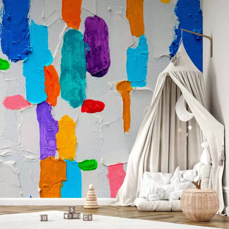 Kleurrijke expressie - geschilderd patroon in kleurrijke vormen op een witte achtergrond