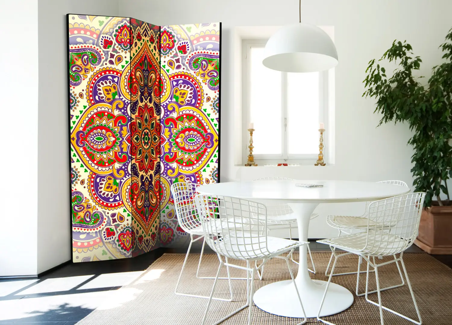 Decoratieve kamerverdelers Pastelmozaïek II - kleurrijk etnisch patroon met mandala- Kamerschermen